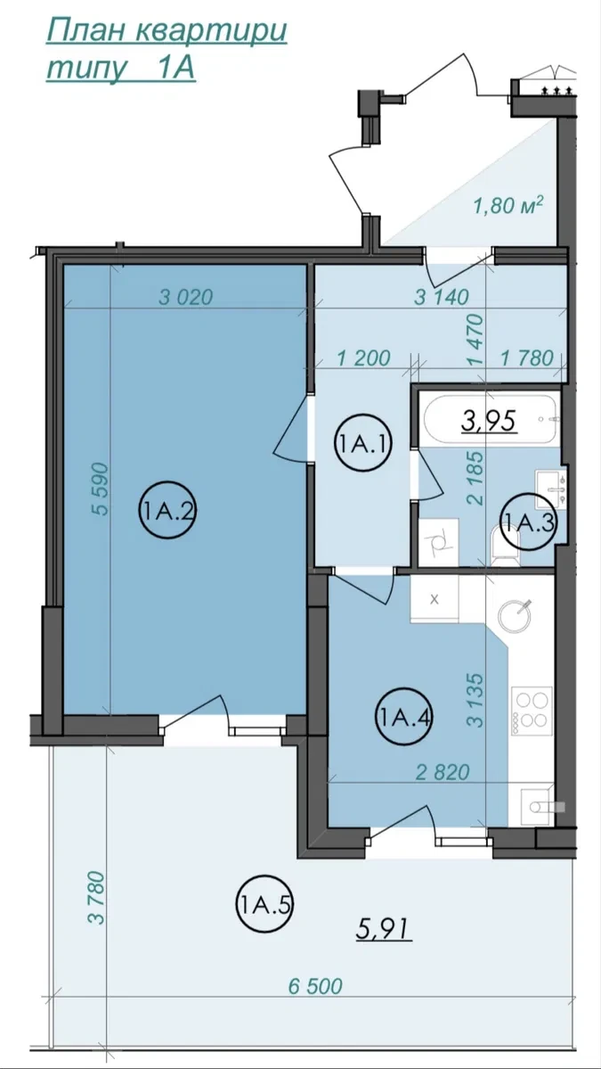 1-кімнатна квартира у ЖК Panorama: тераса 5,91 м², внесок від 50% - фото 2
