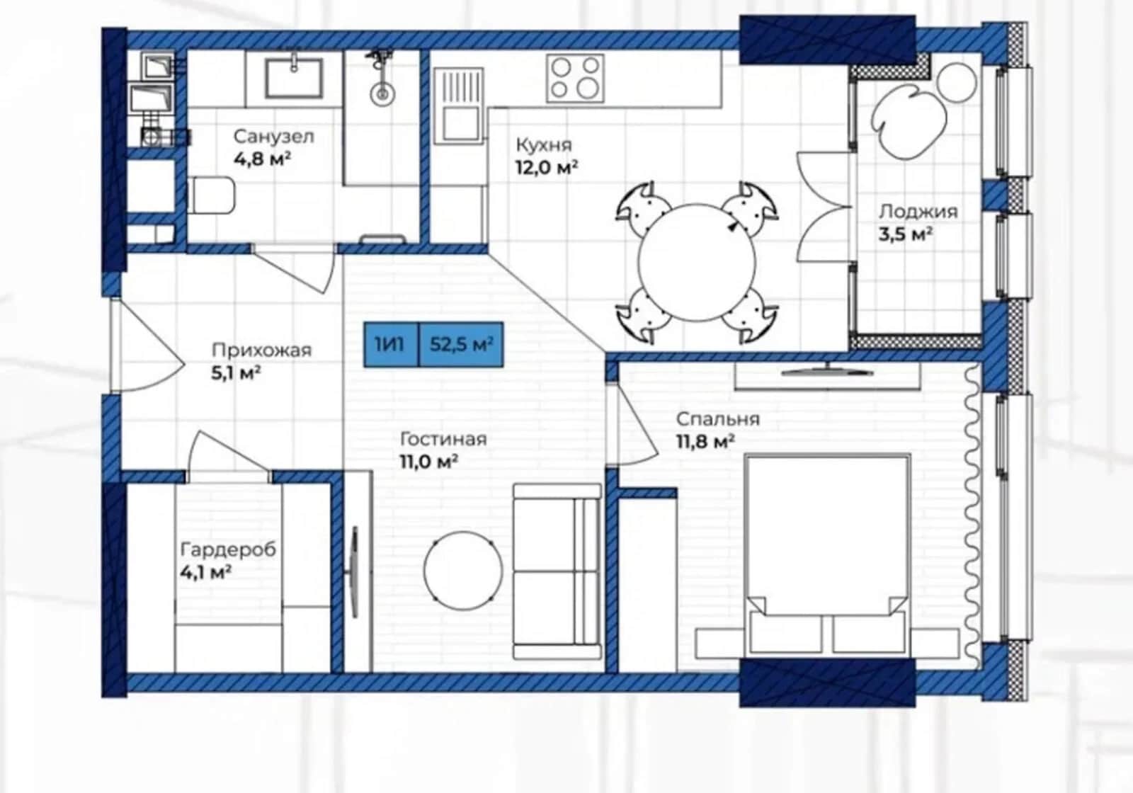 1-кімнатна квартира, Київ: кухня 14,7 м², 14 поверх із 36 - фото 1