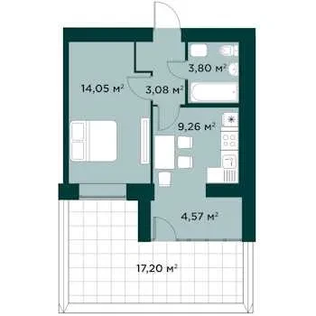 1-кімнатна квартира у ЖК Millennium Park: тераса 17,2 м², планують укриття - фото 3