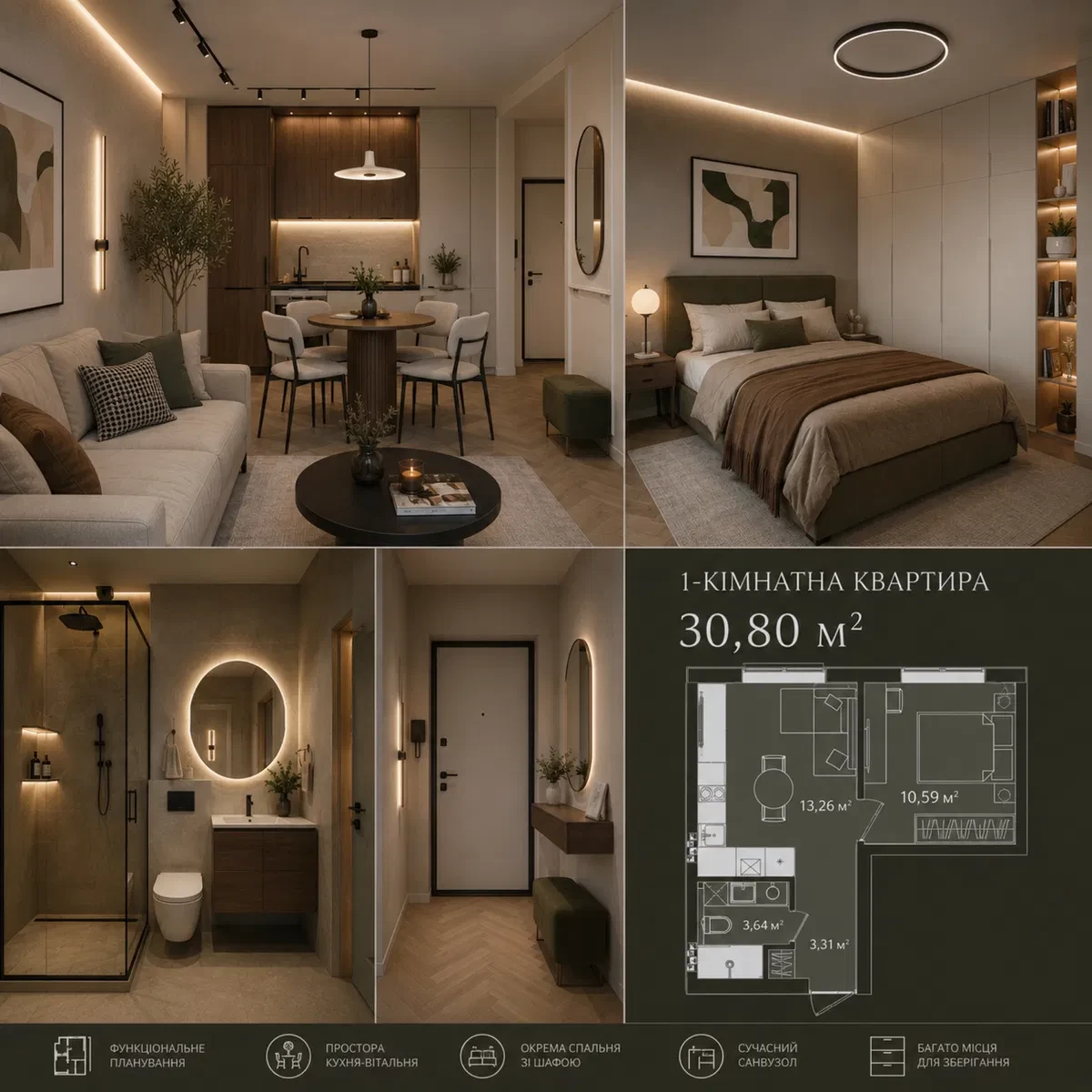 1-кімнатна квартира у ЖК Sanville park: газове опалення