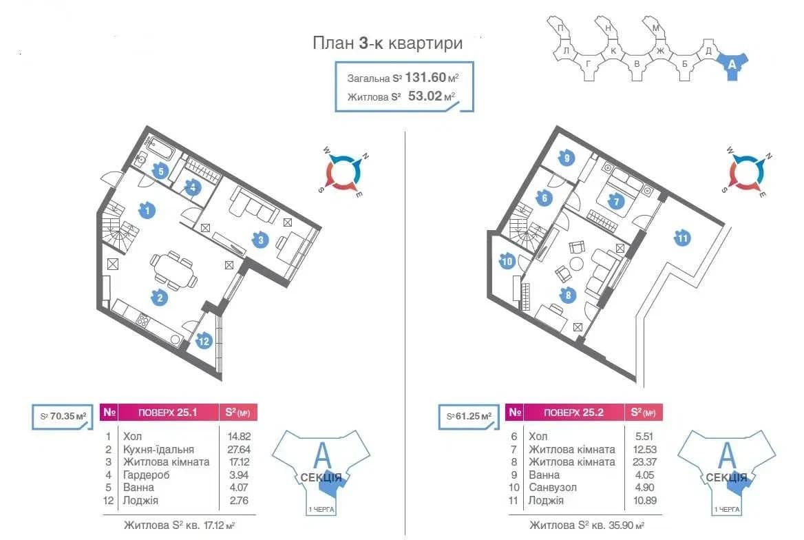 3-кімнатна квартира у ЖК Family and Friends: дворівнева, лоджія 11 м² - фото 2