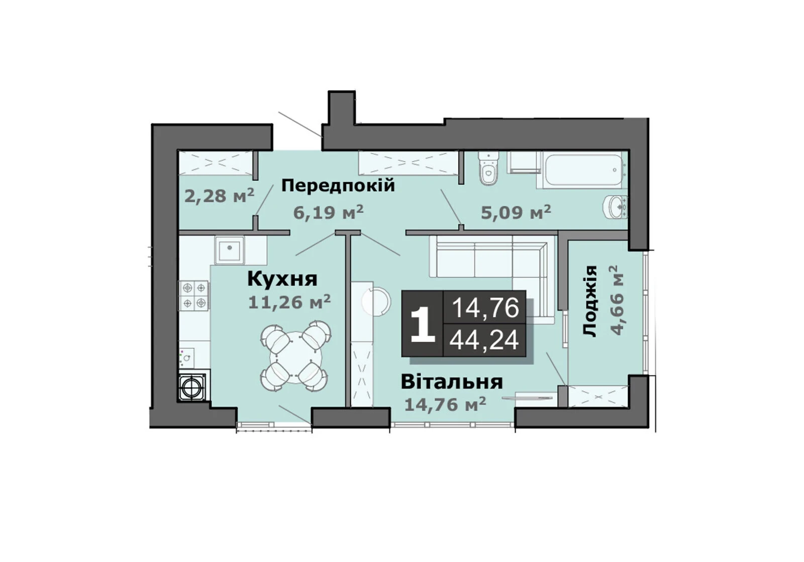 1-кімнатна квартира, Липини: новобудова, здача у 2027 році - фото 4
