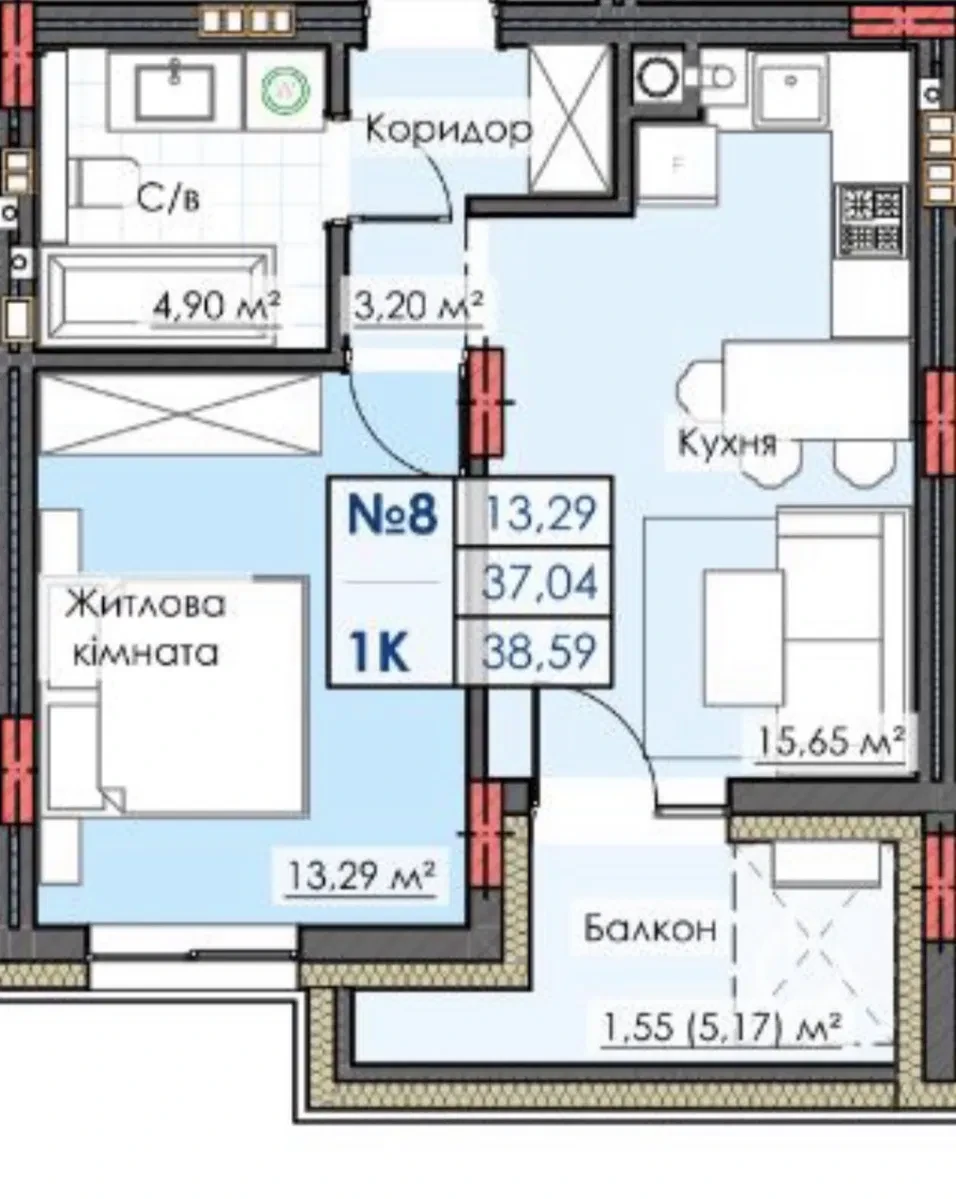 1-кімнатна квартира у ЖК Липки Преміум: тераса 5 м², підземний паркінг - фото 5