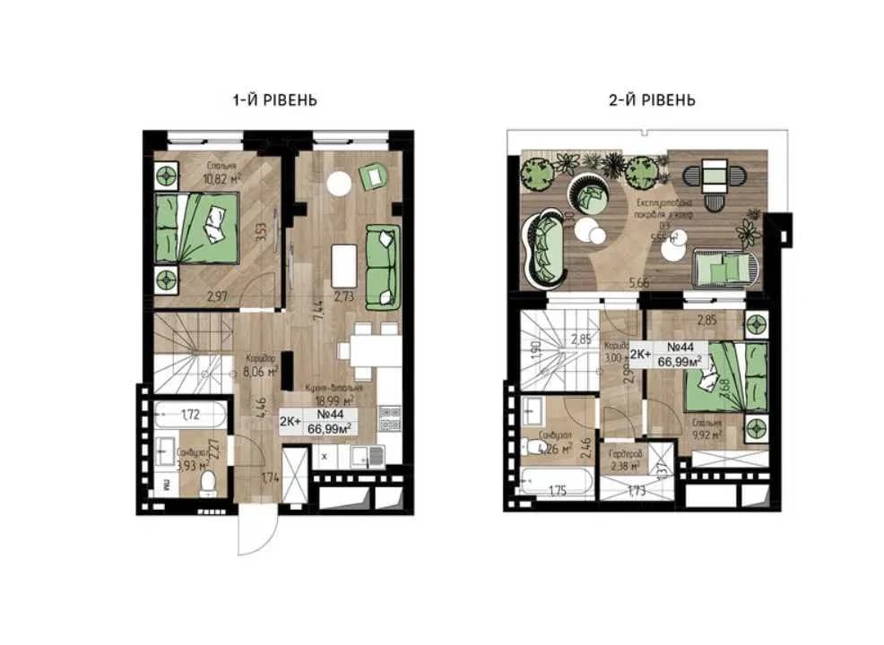2-кімнатна квартира у ЖК Forest Etalon Club: дворівнева, вид на ліс - фото 3