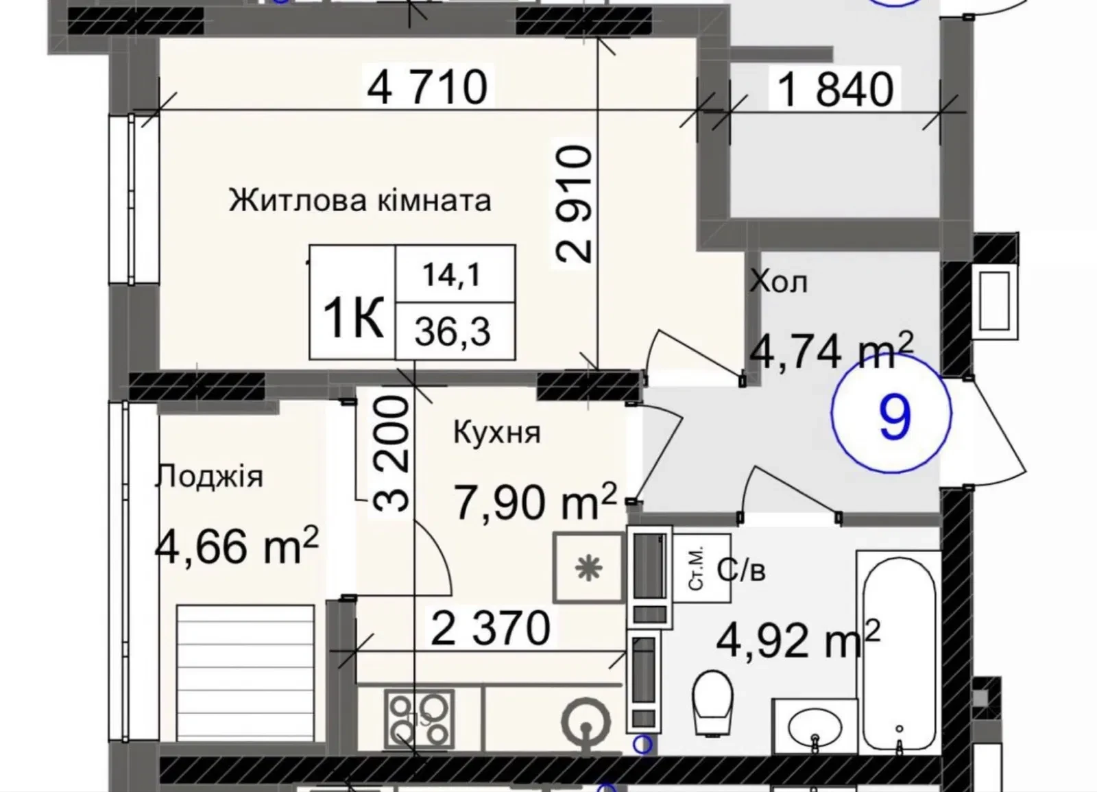 1-кімнатна квартира, Хаджибейський: від 10% внеску, 15 хв до центру - фото 4