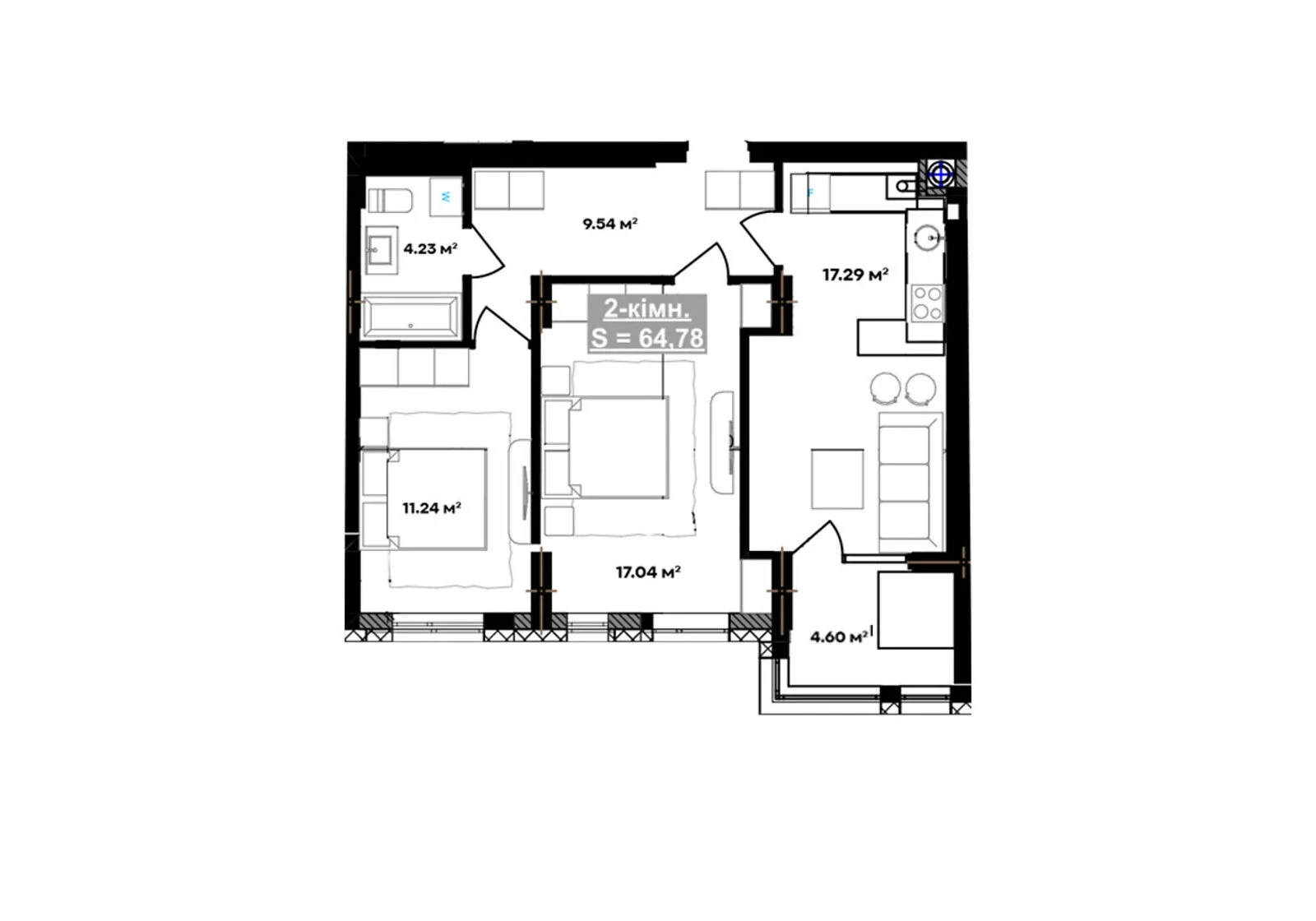 2-кімнатна квартира, Коновальця Чорновола: новобудова, здача в 2026 - фото 2