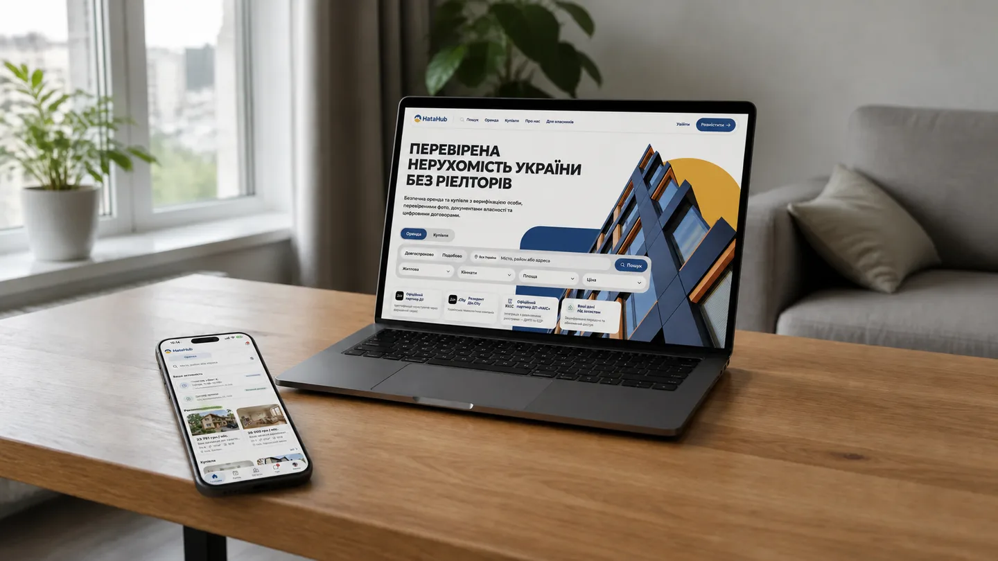 Смартфон і ноутбук поруч на робочому столі